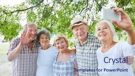  Presentation with seniors - Presentation design having snapshots - group of seniors as friends background and a light blue colored foreground
