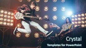  Presentation with guitar - Beautiful slide set featuring snapshots - guitarist plays on bas-guitar snapshot backdrop and a navy blue colored foreground