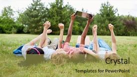  Presentation with adolescence kids - Slides with snapshots - kids taking a selfie background and a yellow colored foreground