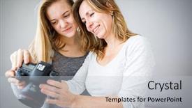  Presentation with cpa photos - Slide deck consisting of snapshots - mother and daughter taking photos background and a light gray colored foreground
