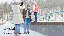  Presentation with winter family - Amazing slide deck having snapshots - mother takes family photograph backdrop and a  colored foreground
