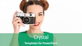  Presentation with white green - Presentation featuring snapshots - portrait of a smiling young background and a ocean colored foreground