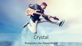  Presentation with guitar - Presentation theme consisting of snapshots - rock guitarist with bas-guitar snapshot background and a light blue colored foreground