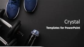  Presentation with healthy lifestyle - Colorful presentation design enhanced with sneakers-and-dumbbells-sport-fitness backdrop and a dark gray colored foreground
