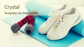  Presentation with sneakers - Presentation design consisting of sneakers dumbbells and sports background and a cream colored foreground