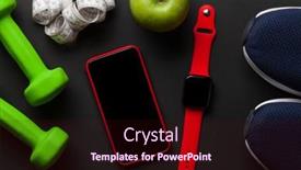  Presentation with healthy lifestyle - Audience pleasing slide set consisting of sneakers-smartphone-watch-and-dumbbells backdrop and a wine colored foreground