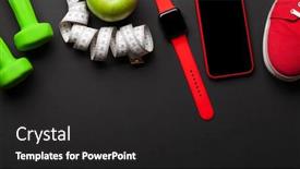  Presentation with healthy lifestyle - PPT layouts enhanced with sneakers-smartphone-watch-and-dumbbells background and a dark gray colored foreground