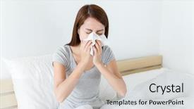  Presentation with doctor helps to get out of bed an elderly woman - Audience pleasing slide deck consisting of sneezing - asian woman feeling unwell backdrop and a light gray colored foreground