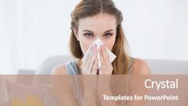  Presentation with young sing woman singing young - PPT theme enhanced with sneezing - sick young woman sitting background and a coral colored foreground