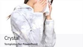  Presentation with sneezing - Presentation theme featuring sinus infection - sneezing asian young woman background and a light gray colored foreground