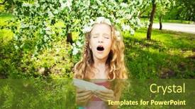  Presentation with child tree - Audience pleasing PPT theme consisting of sneezing-girl-near-blowing-tree backdrop and a tawny brown colored foreground