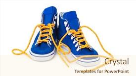 Presentation with sneakers - Presentation theme enhanced with snickers - blue sneakers isolated on white background and a  colored foreground