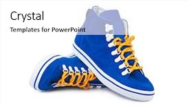  Presentation with sneakers - Slide deck having snickers - blue sneakers isolated on white background and a  colored foreground