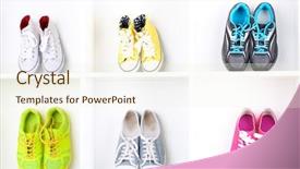  Presentation with shoes - Cool new presentation design with snickers - colorful shoes on wooden shelves backdrop and a  colored foreground