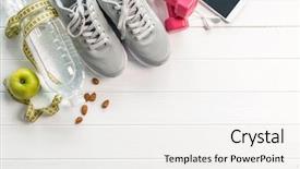  Presentation with diet - PPT layouts with snickers - fitness equipment diet food space background and a white colored foreground
