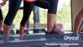  Presentation with aerobics - Slide set with snickers - fitness sport people step aerobics background and a ocean colored foreground