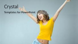  Presentation with happy image - Colorful PPT layouts enhanced with snickers - image of happy young woman backdrop and a  colored foreground