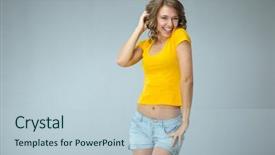  Presentation with happy image - Theme having snickers - image of happy young woman background and a  colored foreground