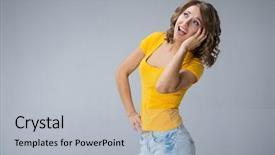  Presentation with yellow - PPT layouts consisting of snickers - image of young woman wearing background and a  colored foreground