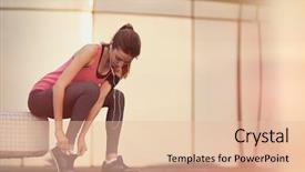  Presentation with crime woman on the run - Beautiful slide set featuring snickers - young woman tying shoelaces backdrop and a  colored foreground