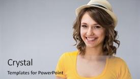  Presentation with yellow - Colorful PPT theme enhanced with snickers - young woman wearing yellow shirt backdrop and a  colored foreground