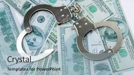  Presentation with cctv camera security system business - PPT theme consisting of snitch - handcuffs on money background business background and a  colored foreground