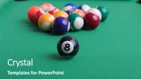  Presentation with billiard - PPT theme enhanced with snooker - billiard balls on a green background and a ocean colored foreground