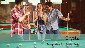  Presentation with beer - Beautiful presentation design featuring snooker - group of friends enjoying backdrop and a seafoam green colored foreground