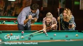  Presentation with game - Theme with snooker - group of friends playing pool background and a teal colored foreground
