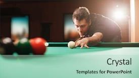  Presentation with billiard - Audience pleasing PPT theme consisting of snooker - player breaks a pyramid backdrop and a mint green colored foreground