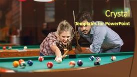  Presentation with billiard pool game nine ball - Colorful PPT layouts enhanced with snooker - playing billiards-young couple shooting pool backdrop and a tawny brown colored foreground