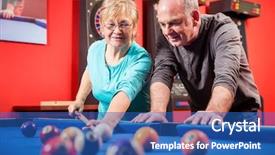  Presentation with billiard - Presentation theme enhanced with snooker - portrait of a smiling mature background and a ocean colored foreground