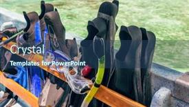  Presentation with summer holiday - Amazing slide deck having snorkel-fins-and-mask backdrop and a ocean colored foreground