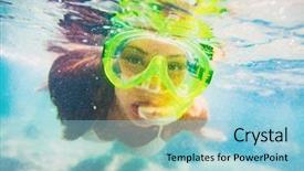  Presentation with water woman swimming underwater - PPT theme featuring snorkel water sport activity young background and a light blue colored foreground