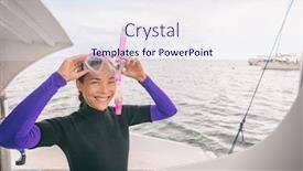  Presentation with tourist - PPT theme enhanced with snorkel-watersport-asian-woman-tourist background and a sky blue colored foreground
