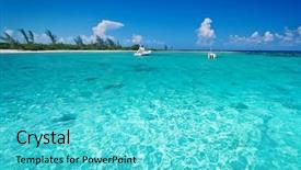  Presentation with caribbean - Theme consisting of snorkeling boat on turquise caribbean background and a cyan colored foreground