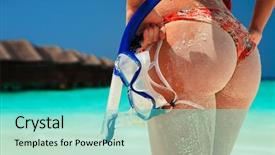  Presentation with blue crystal - Audience pleasing slide deck consisting of bum - sexy sandy tanned woman backdrop and a seafoam green colored foreground