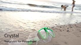  Presentation with children playing - Beautiful slides featuring snorkeling mask on the beach children playing backdrop and a light gray colored foreground
