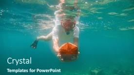  Presentation with starfish - PPT theme having snorkeling-woman-holding-starfish-underwater background and a  colored foreground