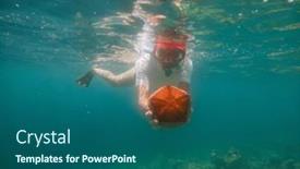  Presentation with starfish - PPT theme featuring snorkeling-woman-holding-starfish-underwater background and a  colored foreground