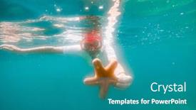  Presentation with starfish - Presentation theme consisting of snorkeling-woman-holding-starfish-underwater background and a  colored foreground