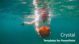  Presentation with starfish - PPT theme consisting of snorkeling-woman-holding-starfish-underwater background and a  colored foreground