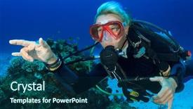  Presentation with scuba diving - Theme consisting of snorkle fish - blonde woman scuba diver close background and a ocean colored foreground