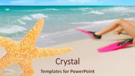  Presentation with fish beach - Presentation theme with snorkle fish - diver putting on swim fins background and a lemonade colored foreground