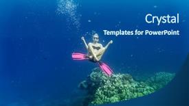  Presentation with under water concrete - Slide set consisting of snorkle fish - young woman snorkling under water background and a ocean colored foreground