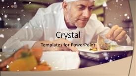  Presentation with food mask kitchen - Amazing PPT layouts having snow against concentrated male chef backdrop and a coral colored foreground