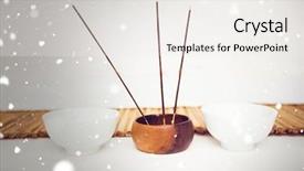  Presentation with incense - PPT layouts with snow against incense burning and perfumed candles background and a white colored foreground