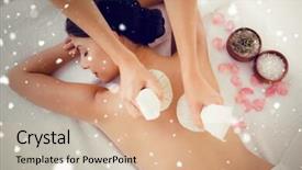  Presentation with herbal - PPT layouts featuring snow against pretty woman enjoying a herbal compress massage background and a soft green colored foreground