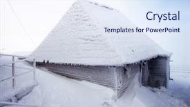  Presentation with hut - Slide set enhanced with snow and ice covered hut in the mountains background and a sky blue colored foreground