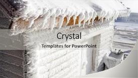  Presentation with hut - Presentation theme consisting of snow and ice covered hut in the mountains background and a light gray colored foreground